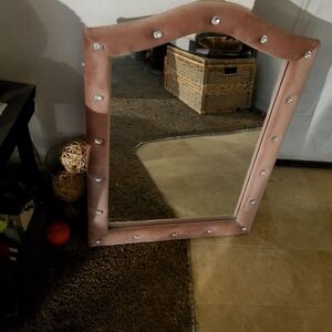 Elegant Pink Wall Mirror with Studded Accents